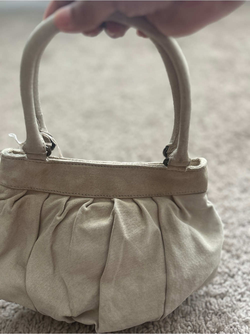 Nine West Pleated Suede Shoulder Bag in Light Beige